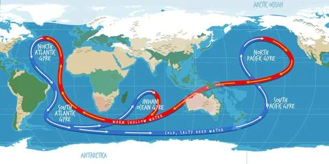 The ocean current world map with names Stock Illustration