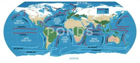 The ocean current world map with names: Graphic #156073317