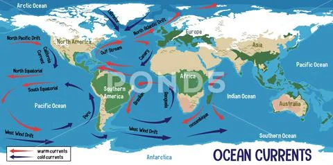 Ocean currents on world map background: Graphic #157310633