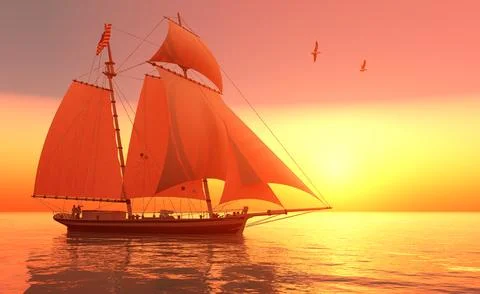 Ocean Cutter with Sails 스톡 일러스트