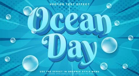 Ocean Day editable text effect Template Stock Illustration
