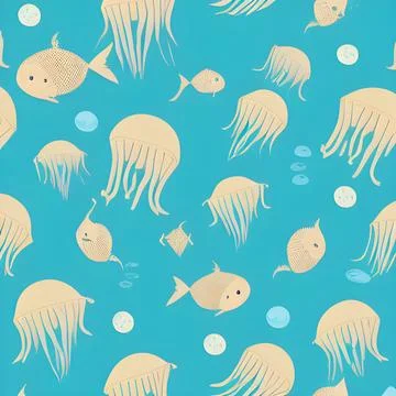 Ocean draw abstract background, underwater, random element pattern design Illustrazione stock