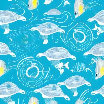 Ocean draw abstract background, underwater, random element pattern design Illustrazione stock