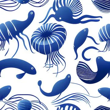 Ocean draw abstract background, underwater, random element pattern design 스톡 일러스트