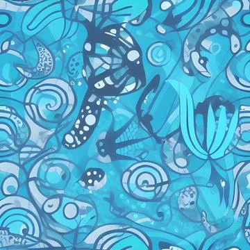 Ocean draw random background, underwater, abstract element pattern design Illustrazione stock