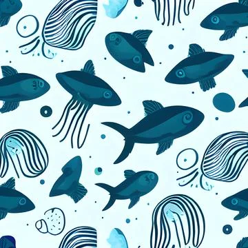 Ocean draw random background, underwater, abstract element pattern design Stock Illustration