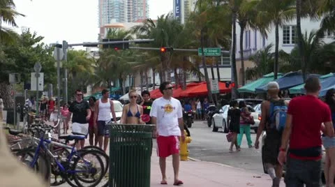 Ocean Drive People Stock Footage 10871701