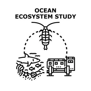 Ocean ecosystem study exploring marine life and scientific research Stock Illustration