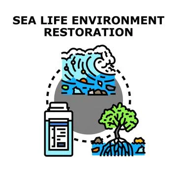 Ocean environment restoration cleaning reducing pollution concept Stock Illustration