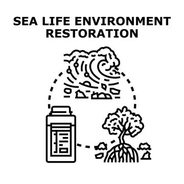 Ocean environment restoration cleaning reducing pollution concept Stock Illustration