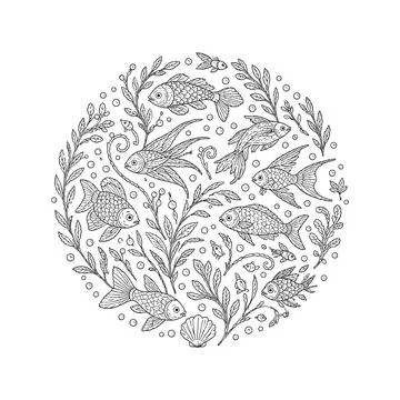 Ocean Fish Hand Embroidery Pattern, Coastal Sea Life Embroidery Pattern, Marine Stock Illustration
