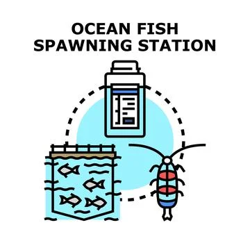 Ocean fish spawning station concept illustration Stock Illustration