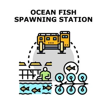 Ocean fish spawning station cultivating marine life resources Stock Illustration