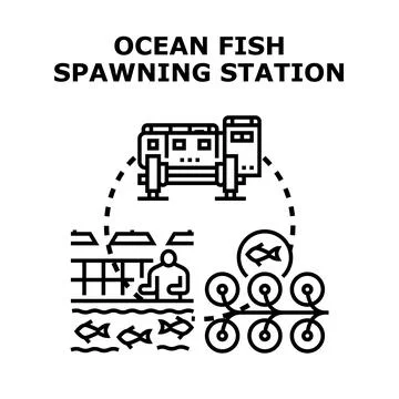 Ocean fish spawning station cultivating marine life resources Stock Illustration