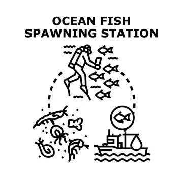 Ocean fish spawning station developing aquaculture industry Stock Illustration