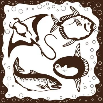 Ocean fish, vector set Stock Illustration