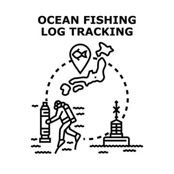 Ocean fishing log tracking system monitoring marine activity Stock Illustration