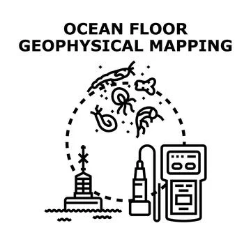 Ocean floor geophysical mapping exploring marine life Stock Illustration