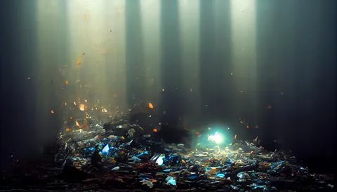 Ocean Floor Pollution Full of Trash, Garbage and Plastic Waste Stock Illustration