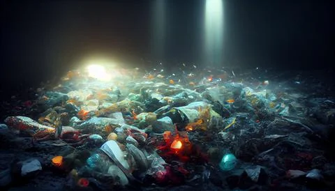 Ocean Floor Pollution Full of Trash, Garbage and Plastic Waste Stock Illustration