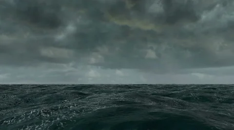 Ocean fly over, animation just above the ocean waves at bad weather.  Stock Footage 63331509
