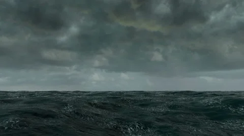 Ocean fly over, animation just above the ocean waves at bad weather.  Stock Footage 63331653