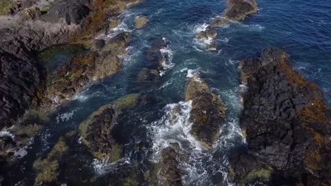 Ocean fly over, flying above rocks and ocean waves northern ireland 2.7k Stock Footage 209190942