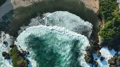 Ocean Foam Patterns Around Coastal Rocks Stock Footage 340120831