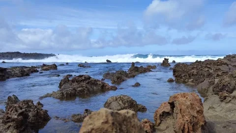 Ocean forces at North coast of Gran Canaria Stock Footage 264102390