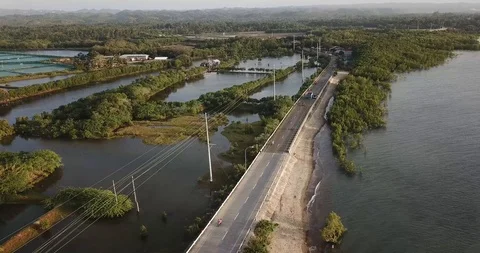 Ocean Freeway in Philippines Drone Shot Stock Footage 106237535