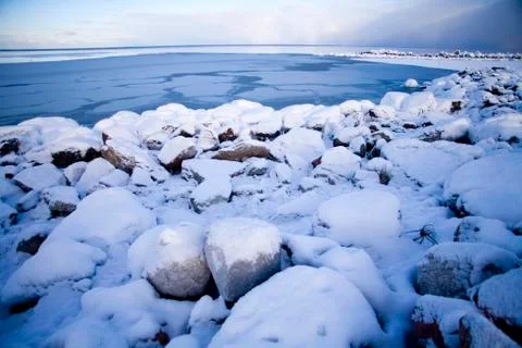 Ocean freezing to ice during cold winter.gn Stock Photos