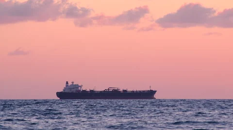 Ocean Freighter on the Horizon Stock Footage 47330598