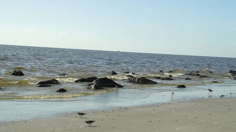 Ocean Hitting Rocks on the Beach Video stock 95620831