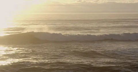 Ocean Horizon and Waves at Sunset, Sun Shining on Water Stock Footage 60112820