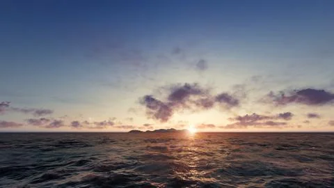 Ocean with island on the sunset Illustrazione stock