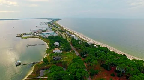 Ocean lagoon flyover on a calm, cloudy day Stock Footage 54941759
