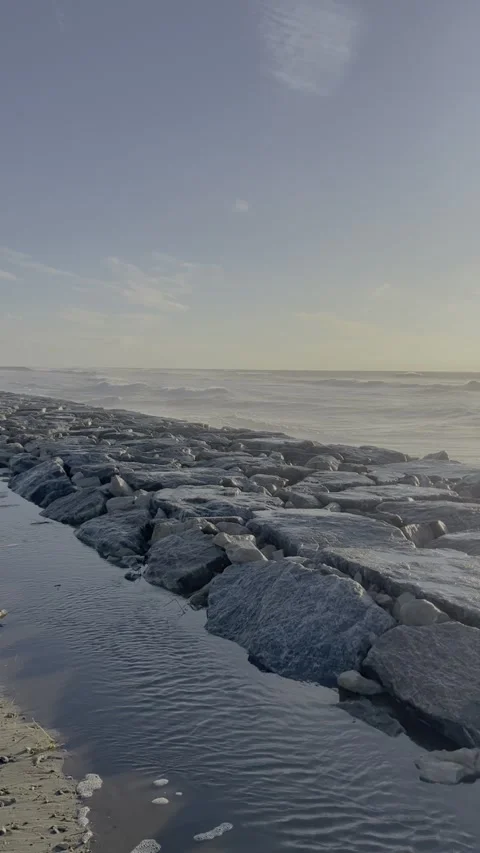 Ocean landscape. Big waves against a beautiful sky. Beautiful waves on the Stock Footage 301141326