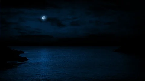 Ocean Landscape With Moon Above Stock Footage 86819154