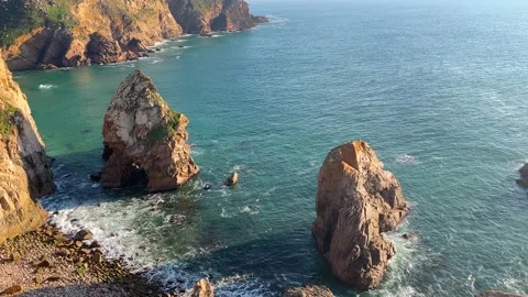 Ocean landscape with waves and rocks, portuguese beach at Cape Roca Stock Footage 232046632