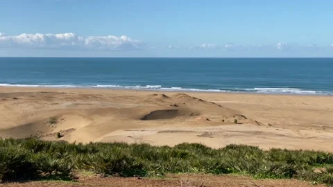 Ocean landscape with wild sandy beach in sunny summer day Morocco Stock Footage 150378876
