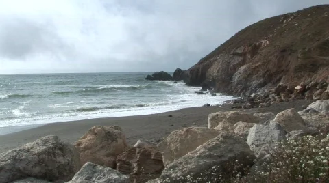Ocean landspace foreground rocks Stock Footage 488278