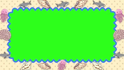 Ocean Life Scalloped Border Frame with Green Screen Loop Stock Footage 345209202