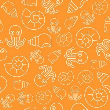 Ocean life seamless pattern, octopus, ammonite and seashell Stock Illustration