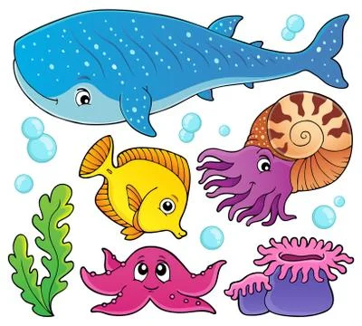 Ocean life theme set Stock Illustration