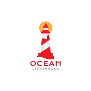 Ocean lighthouse abstract with sunset logo design Stock Illustration