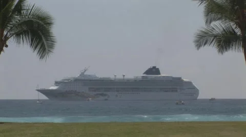 Ocean Liner in Tropical Bay Stock Footage 5241952