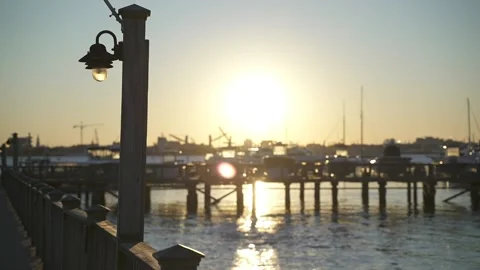 Ocean Marina at Sunset Stock Footage 152535994
