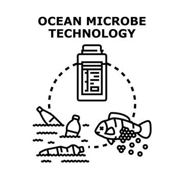 Ocean microbe technology addressing plastic pollution in marine environment Stock Illustration