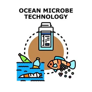 Ocean microbe technology addressing plastic pollution in marine environment Stock Illustration