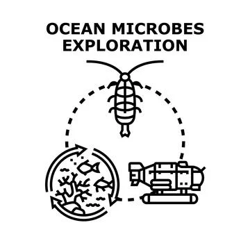 Ocean microbes exploration analyzing aquatic ecosystem Stock Illustration